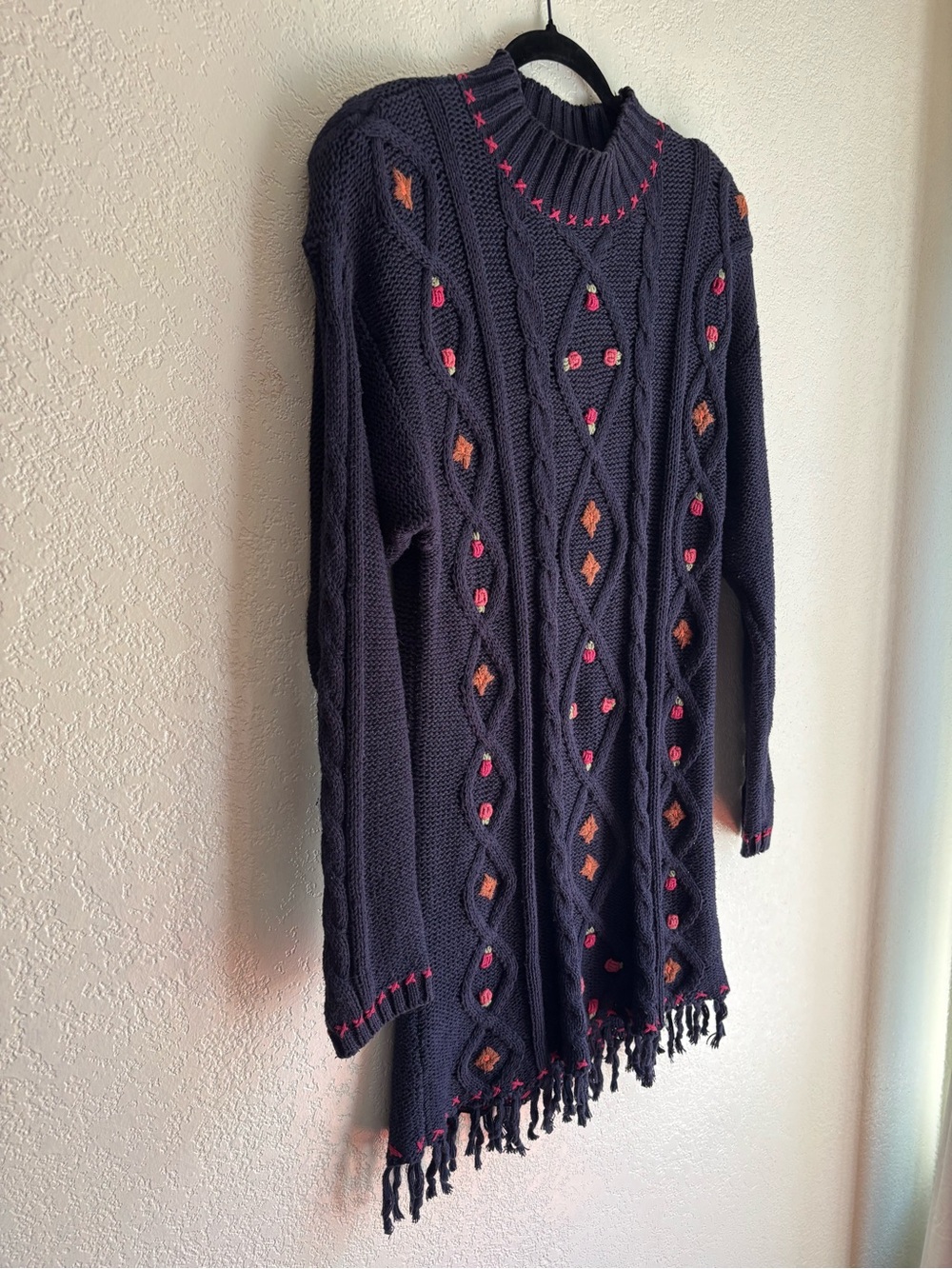 Vintage Sweater Mini Dress M/L Embroidered Floral Cottagecore Grunge Grandmacore
